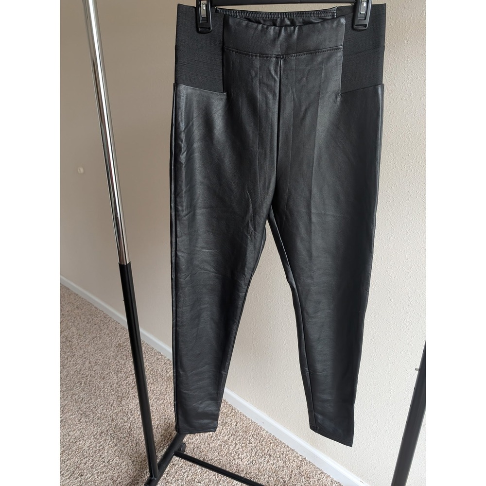 A New Day Black Faux Leather High Rise Leggings Elastic Waist Size Medium